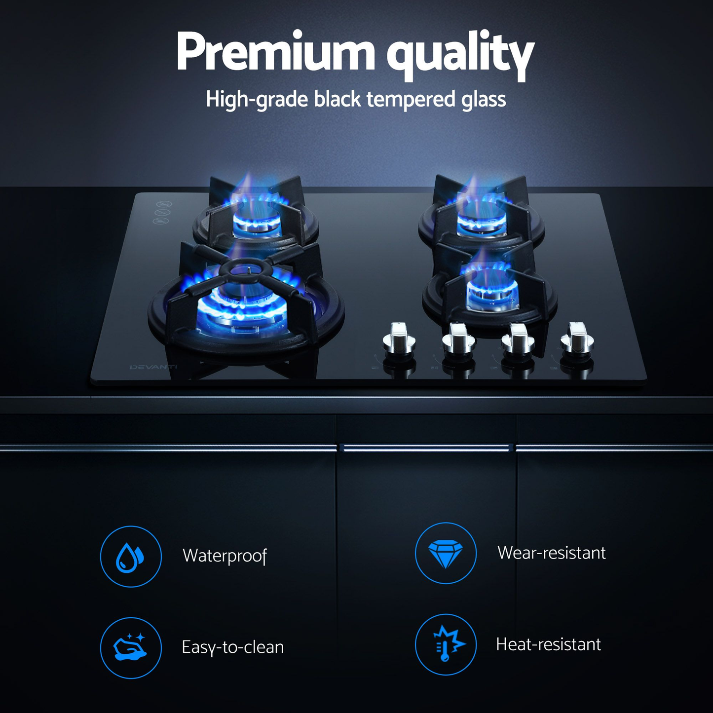 Gas Cooktop 60cm 4 Burner Black