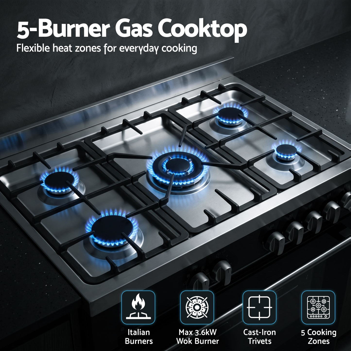 90cm Dual Fuel Cooker Gas Cooktop Electric Oven 5 Burner ( pre order )