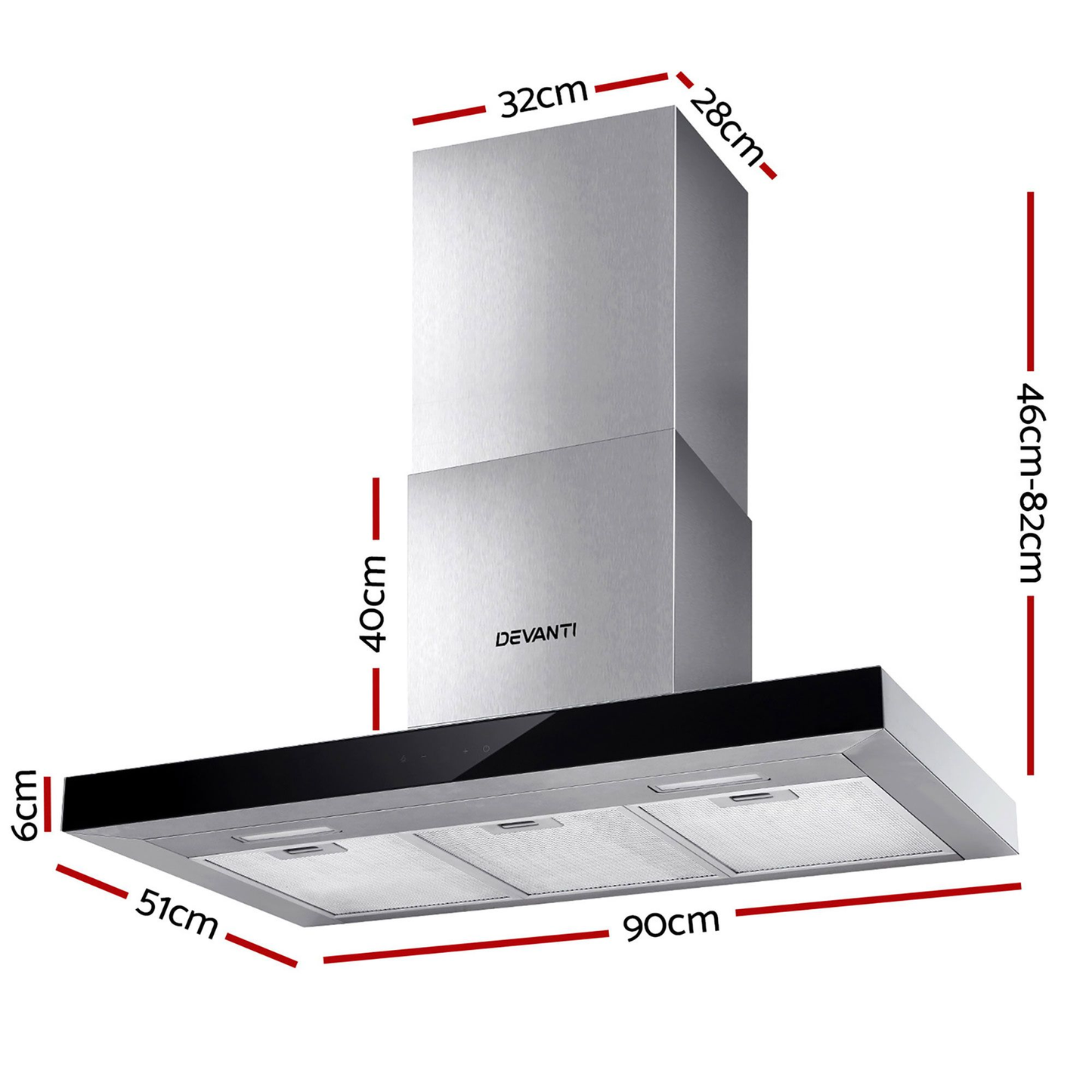 900mm Range Hood 90cm Rangehood Glass Stainless Steel ( pre order )