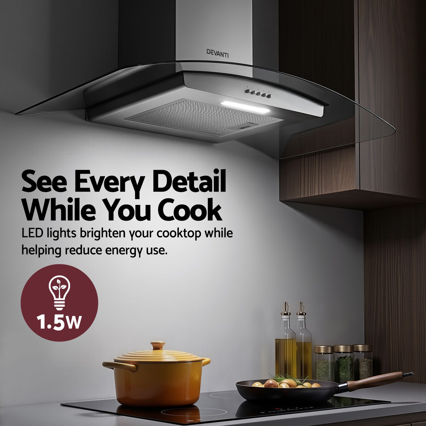 90cm Range Hood Curved Glass Canopy Rangehood Kitchen Exhaust Fan
