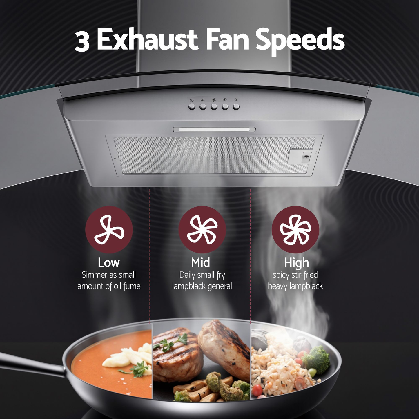 90cm Range Hood Curved Glass Canopy Rangehood Kitchen Exhaust Fan