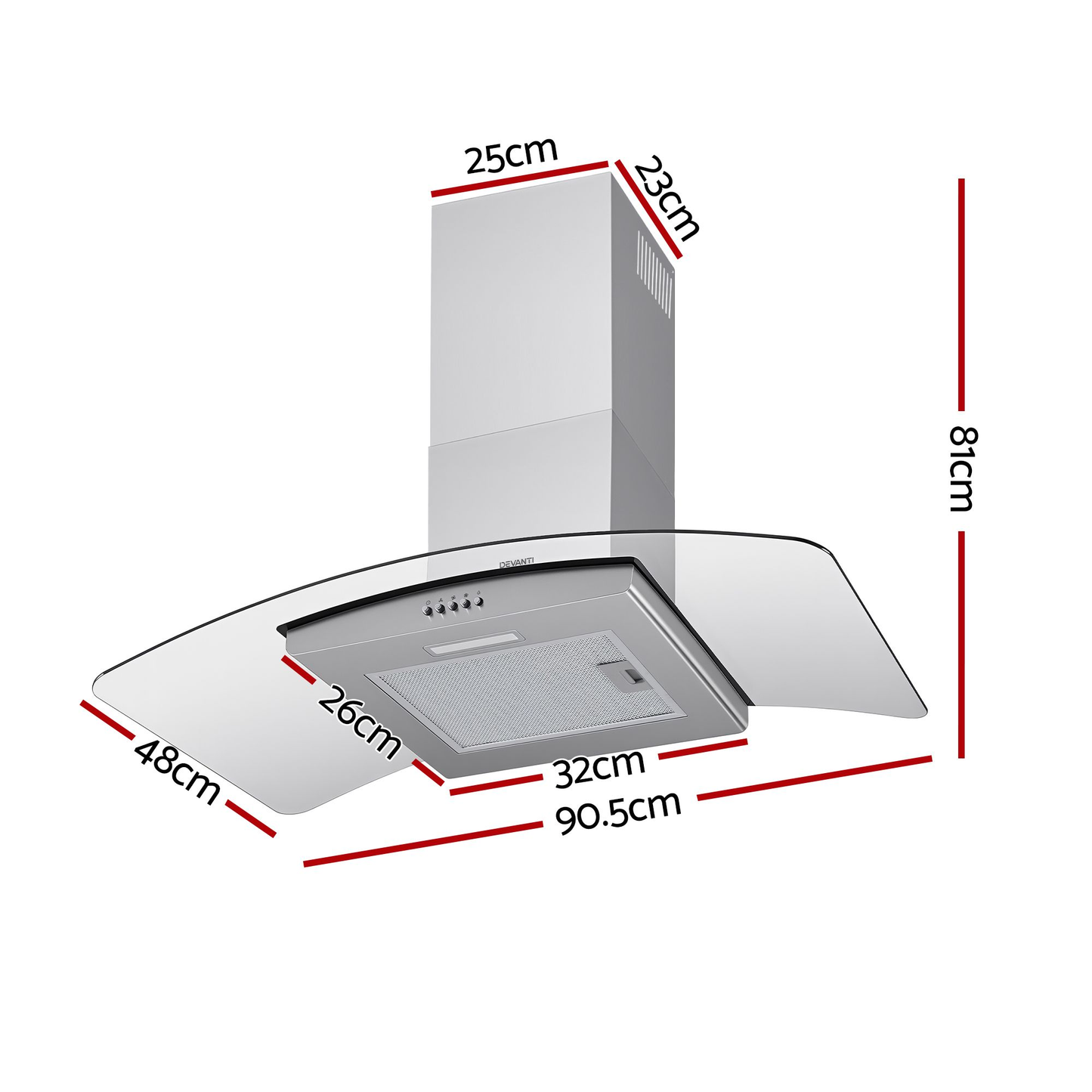 90cm Range Hood Curved Glass Canopy Rangehood Kitchen Exhaust Fan