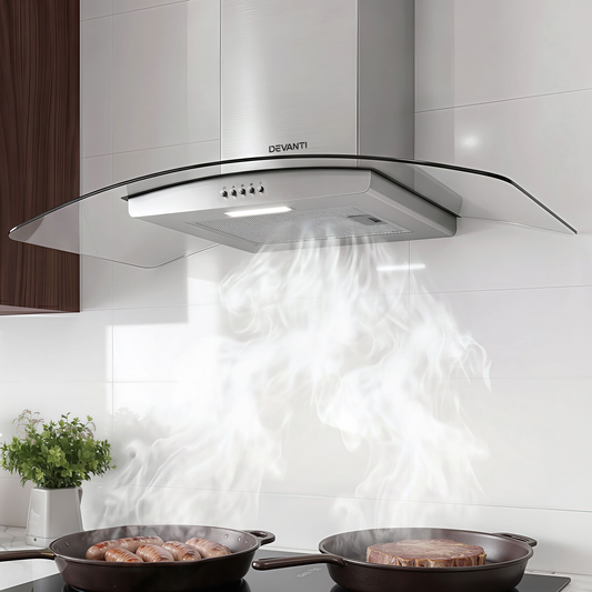 90cm Range Hood Curved Glass Canopy Rangehood Kitchen Exhaust Fan