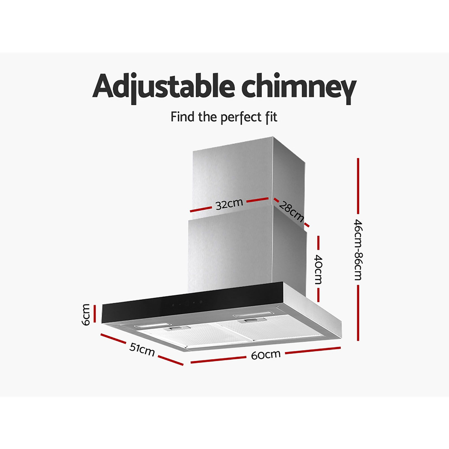 600mm Range Hood 60cm Rangehood Glass Stainless Steel