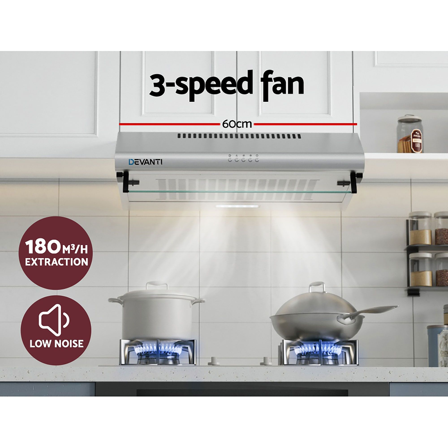 600mm Range Hood 60cm Rangehood Kitchen Canopy LED Light Stainless Steel (pre order)