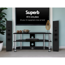 TV Stand 3 Tiers Storage Shelf Rack Tempered Glass Entertainment Unit