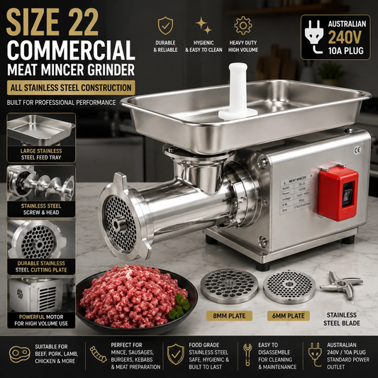 Size 22 Commercial Meat Mincer Grinder – All Stainless Steel AUSTRALIAN 240V