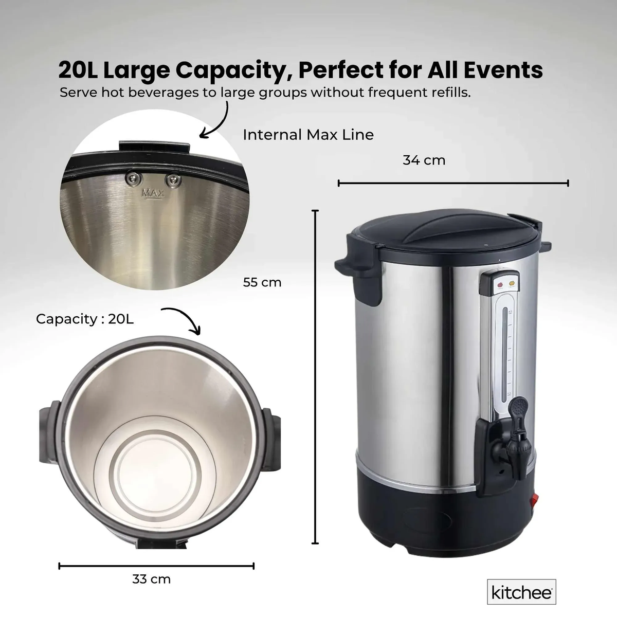 20L Electric Water Boiler Stainless Steel Commercial Urn