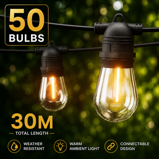 50 bulb 30m Festoon Lights Christmas Fairy String Lights Outdoor Party Garden Decor