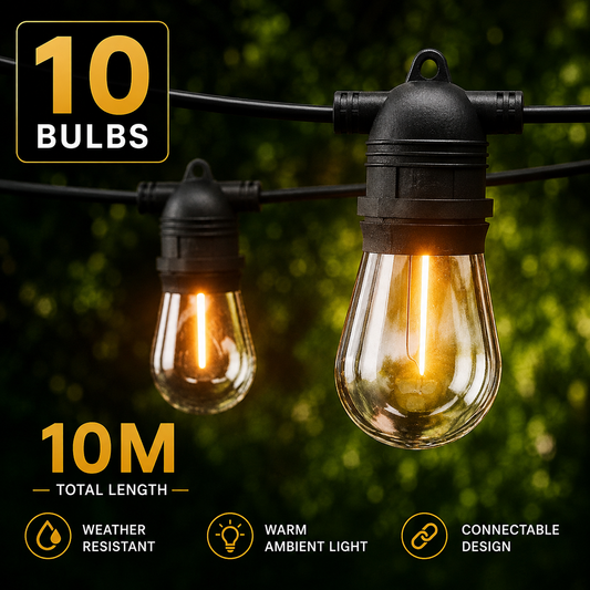 10M 10 Bulb Outdoor Festoon String Lights Warm White Garden Patio Party