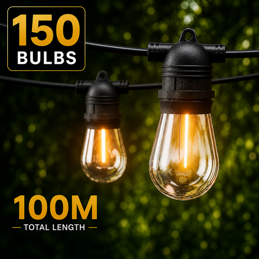 100M 150 Bulb Outdoor Festoon String Lights Warm White Garden Party Patio