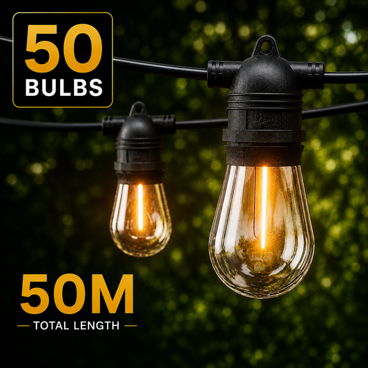 50M 50 Bulb Outdoor Festoon String Lights Warm White Garden Patio Party
