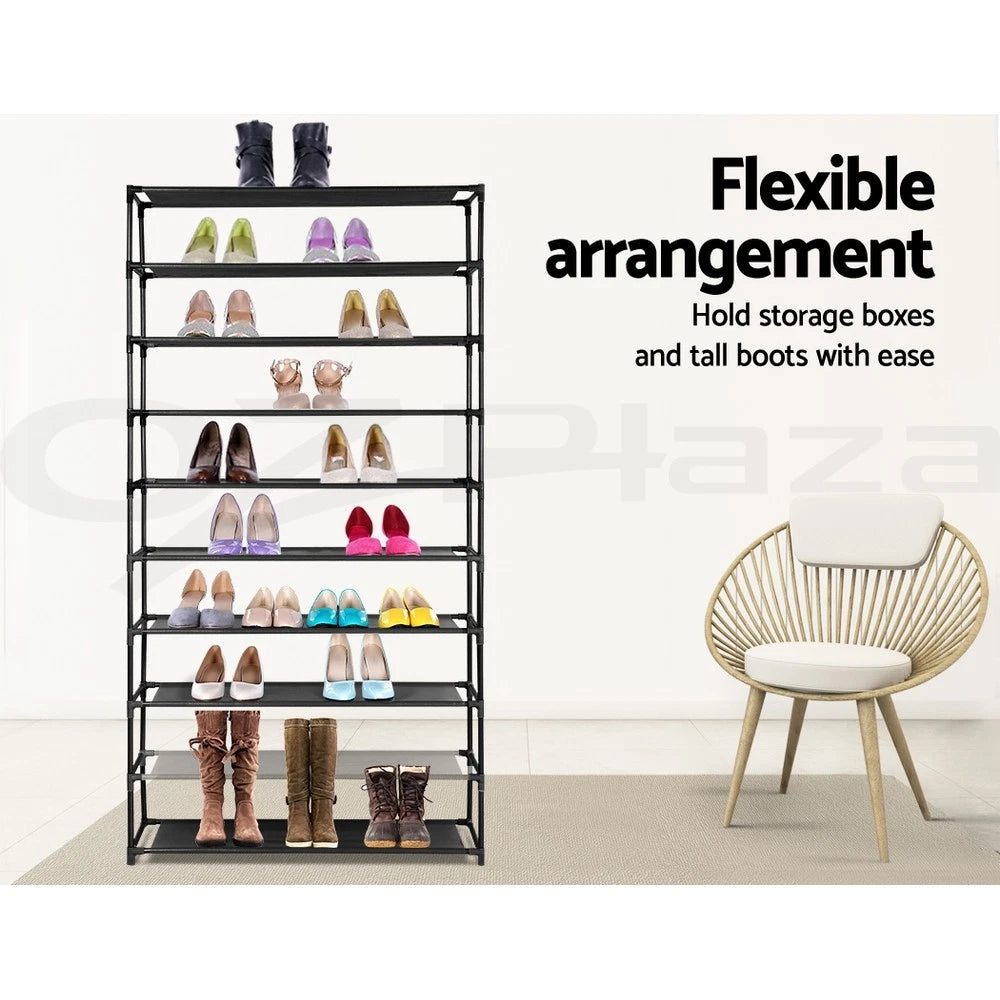 Shoe Rack Storage Cabinet Stackable Shelves Stand 10 Tiers Black