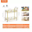 2 Tiers Gold Metal Bar Serving Cart with Wine Rack Glass Holder 120 LBS