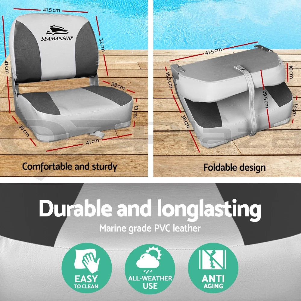 Seamanship 2X Folding Boat Seats Seat Marine Seating Set All Weather Swivel Grey