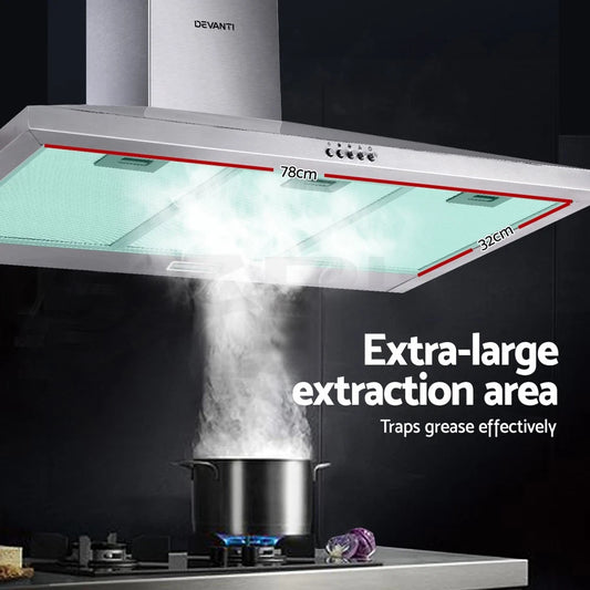 900mm Range Hood 90cm Rangehood Kitchen Canopy LED Light Stainless Steel