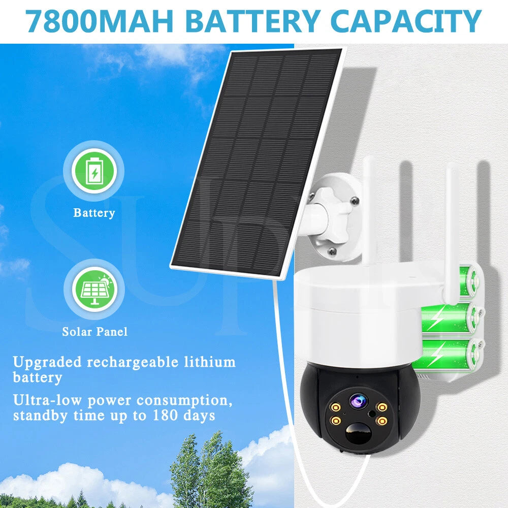 Solar Security Camera IP Battery Powered Outdoor Wireless WiFi CCTV PTZ Camera