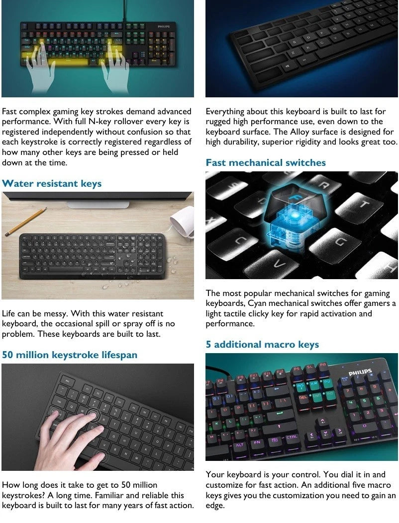 Philips Momentum USB Wired Mechanical Gaming Keyboard w/ Rainbow Backlight