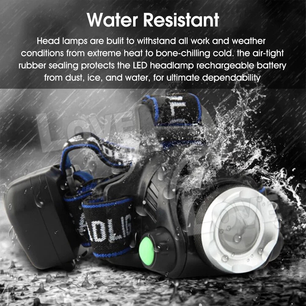 100000LM LED Headlamp Rechargeable Zoomable Headlight XML T6 Head Torch