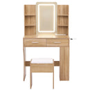📦Dressing Table LED Vanity Desk Set Stool Charging Station Mirror Wood