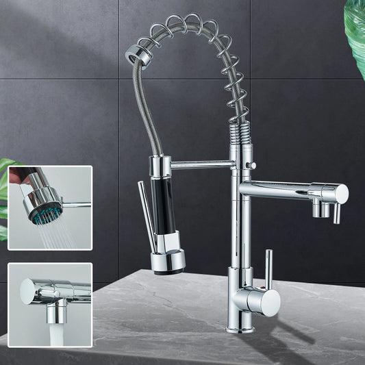 Kitchen Mixer Taps 360° Swivel Pull Out Spout Spray Sink Faucet Brass