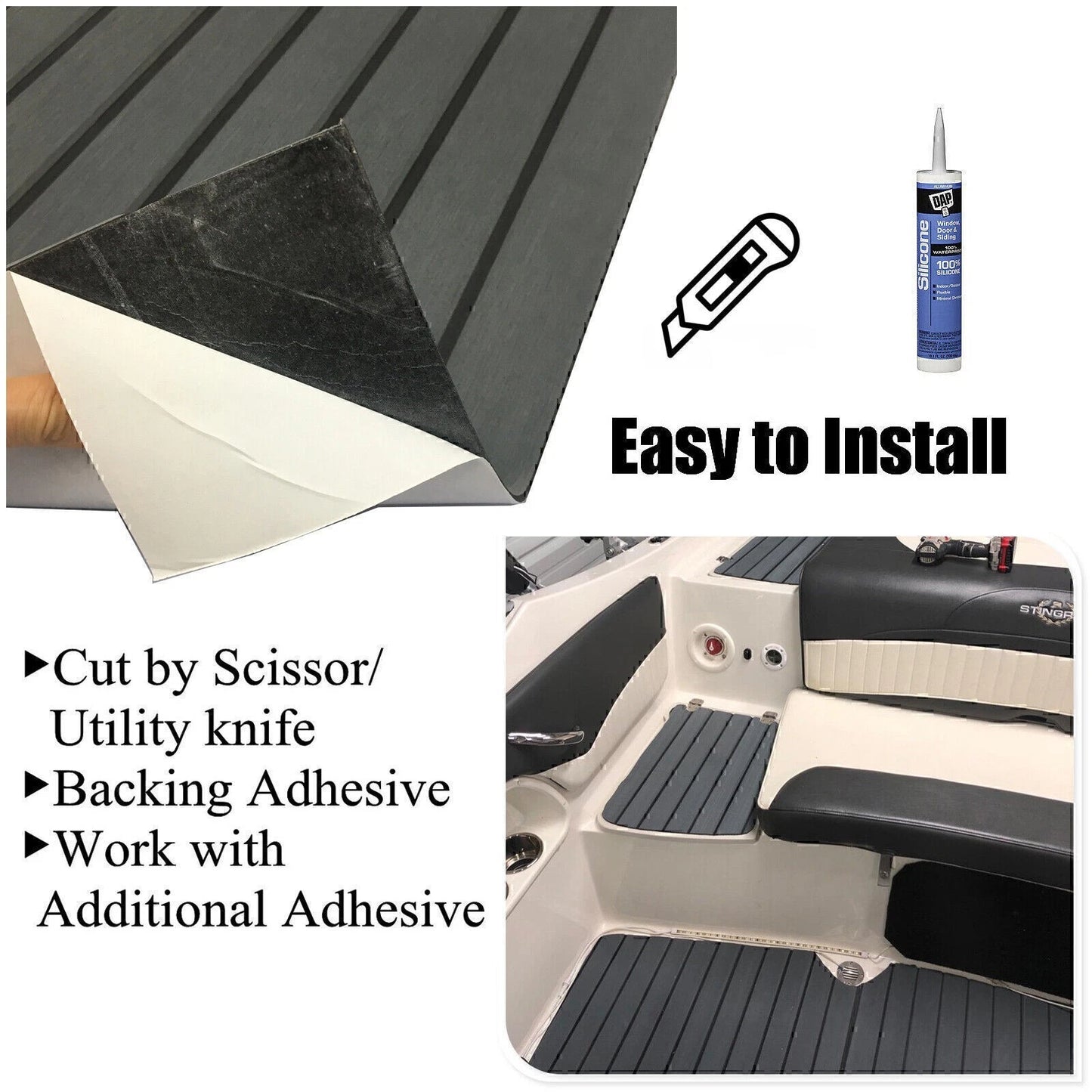 240×90cm Boat Decking EVA Foam Sheet Marine Yacht Teak Flooring Carpet Dark Grey