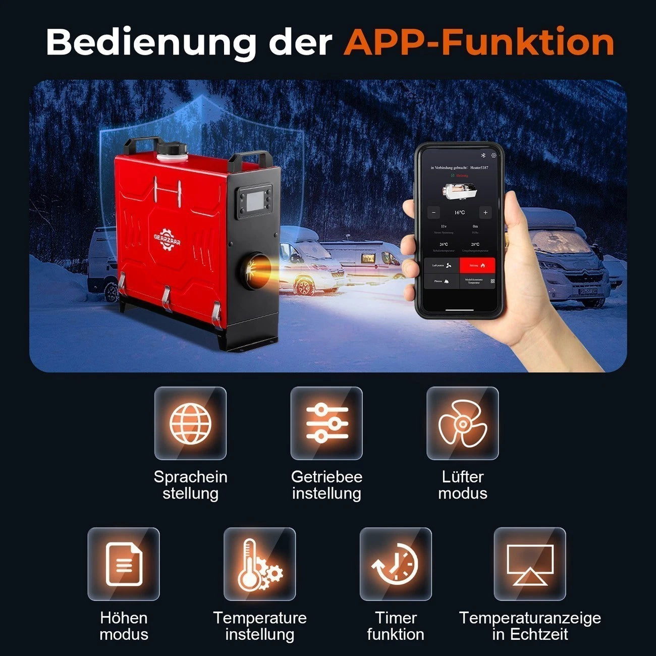 8KW Diesel Air Heater 12V 24V bluetooth App LCD Remote W/ 110-240V Volt Adapter