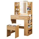 📦Dressing Table LED Vanity Desk Set Stool Charging Station Mirror Wood