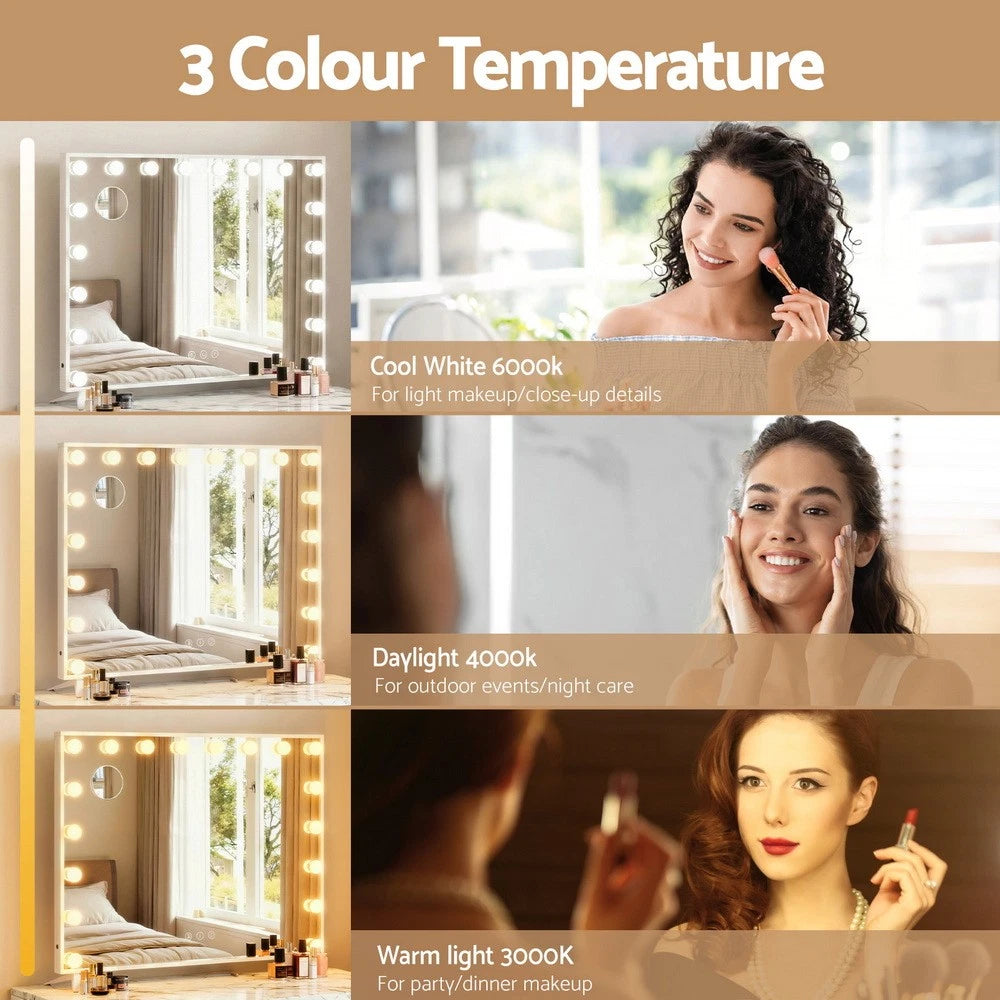 Makeup Mirror 80x65cm Hollywood Vanity Mirrors w/ LED Light White Frame
