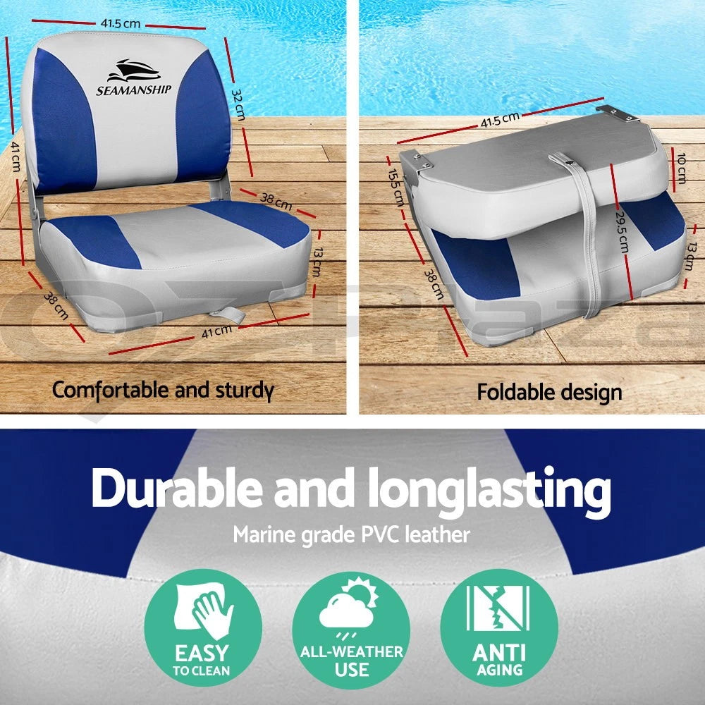 2X Folding Boat Seats Seat Marine Seating Set All Weather Swivels B&G