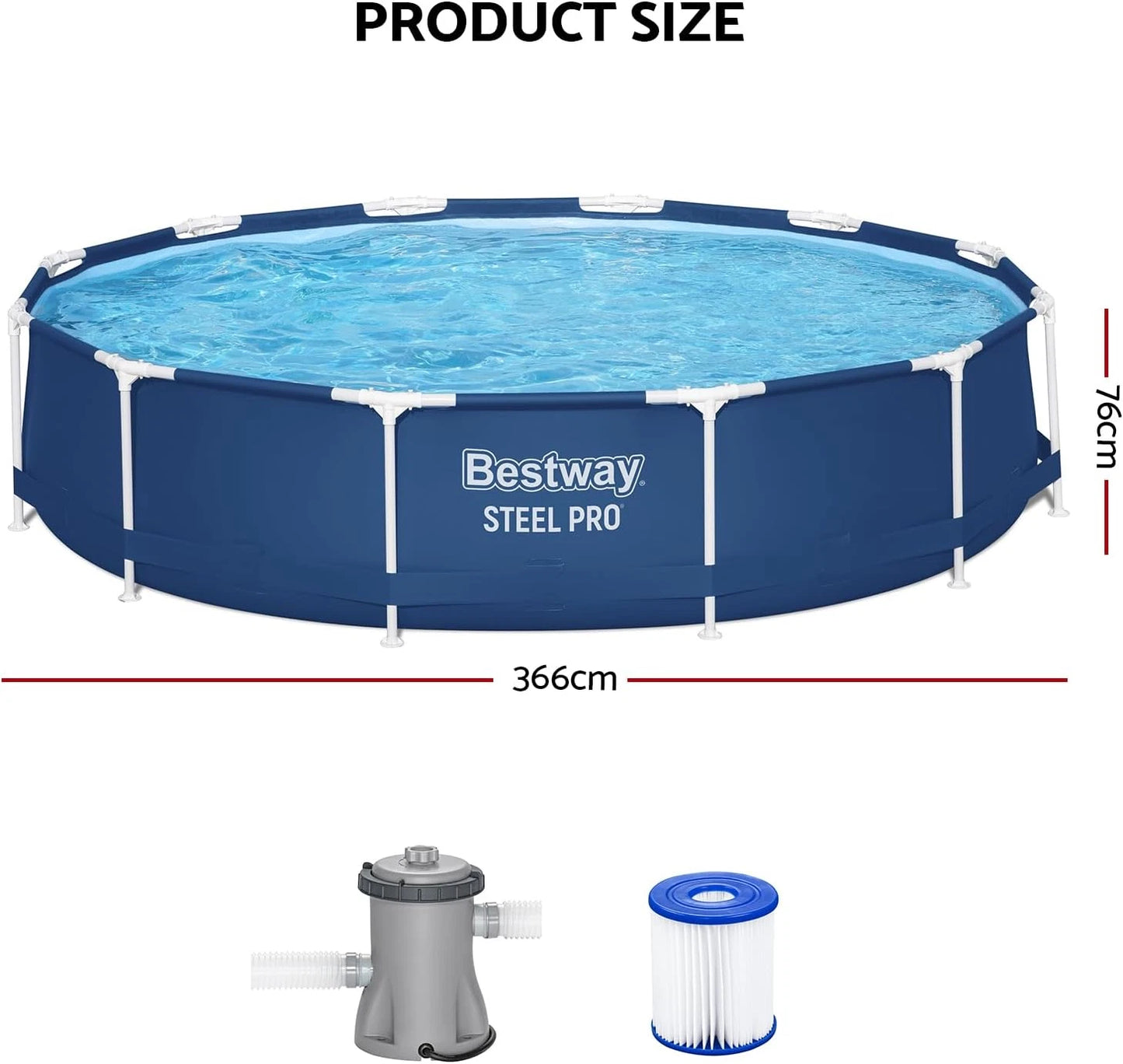 Bestway Steel Pro Pool Set, 3.66 M Width X 76 Cm Height