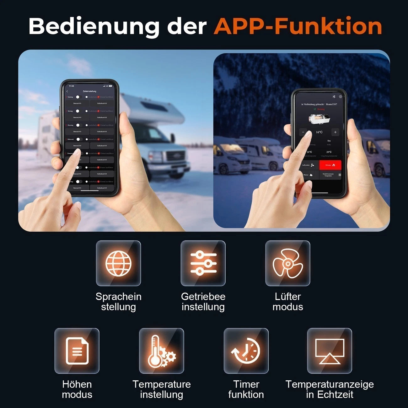 8KW Diesel Air Heater 12V 24V bluetooth App LCD Remote W/ 110-240V Volt Adapter