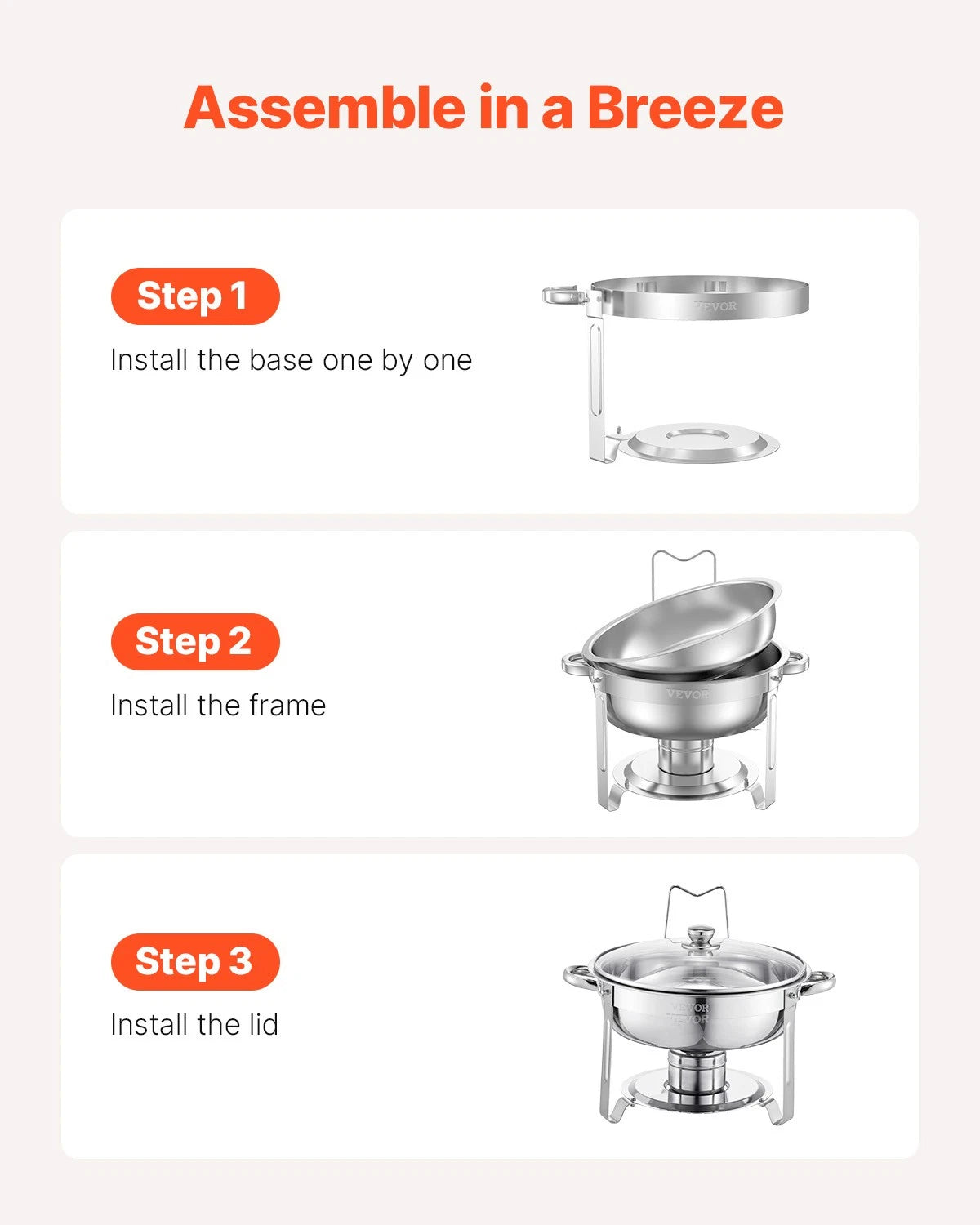 Round Chafing Dish Buffet Set Full-Size Pan Stainless Steel