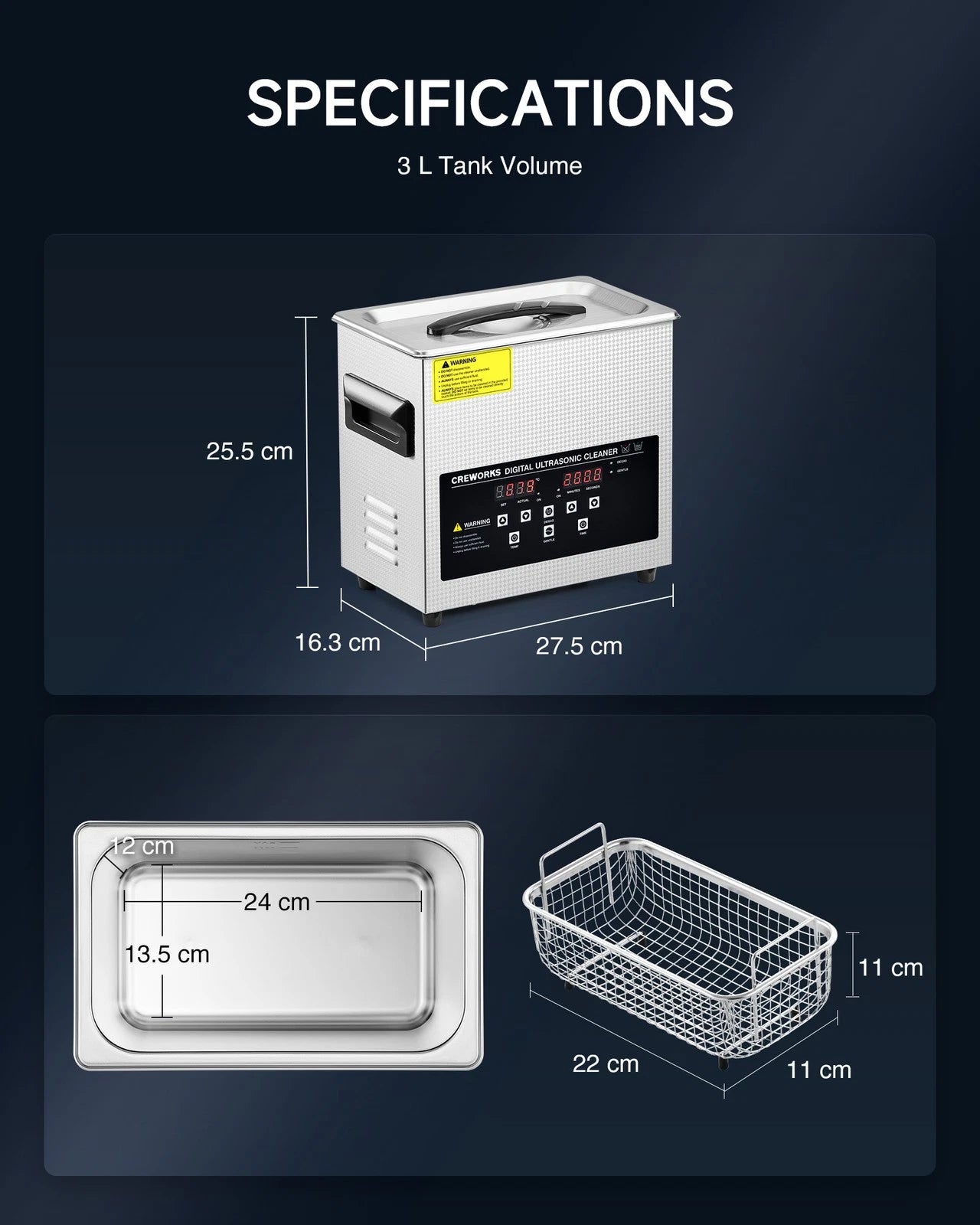 Ultrasonic Cleaner with Heater & Timer for Glasses Earrings Auto Parts More 3L