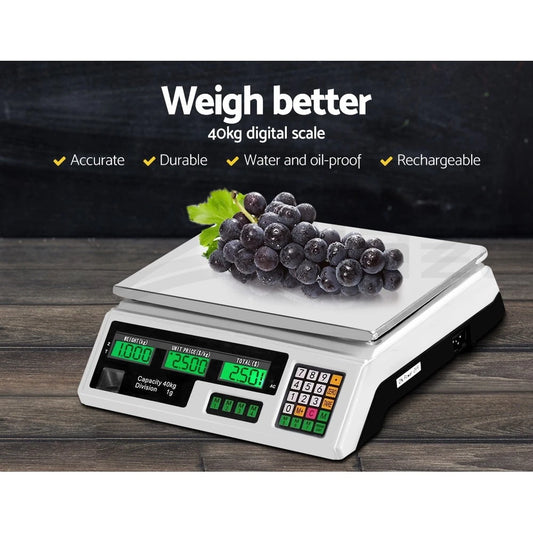 40KG Digital Kitchen Scale Electronic Weighing Shop Market Commercial LCD