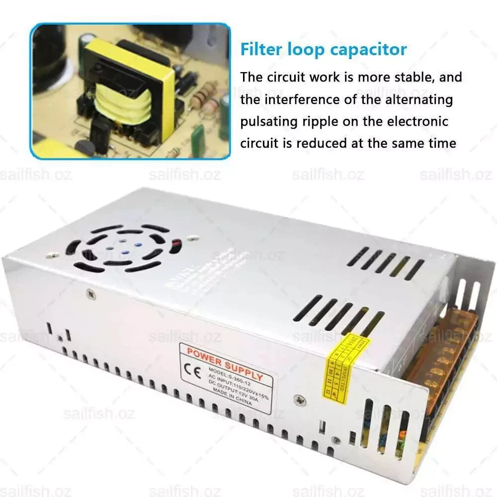 Power Supply Adapter Transformer Driver AC 240V To DC 12V 30A 360W AC/DC