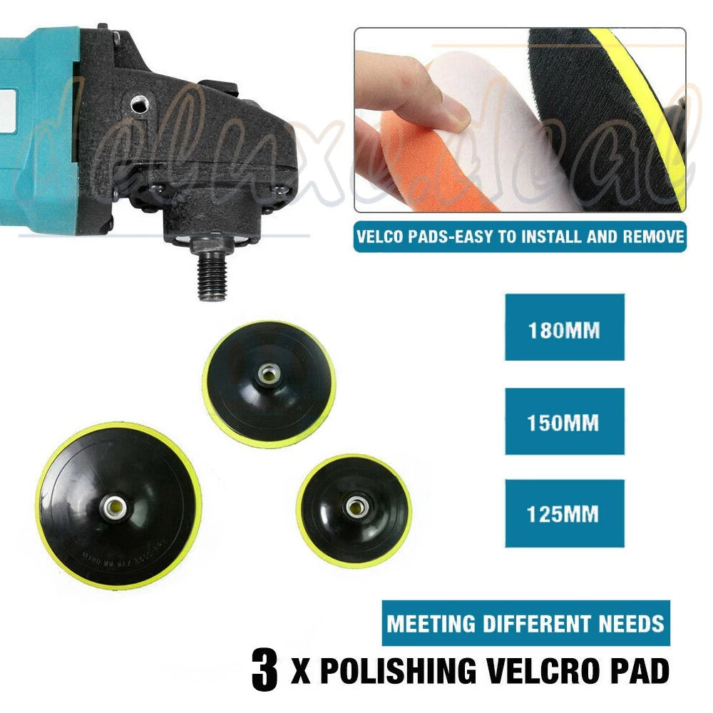 Polisher Car Buffer Pad Electric Machine Tool Kit 6 Speed 1600W 240V 180mm 150mm