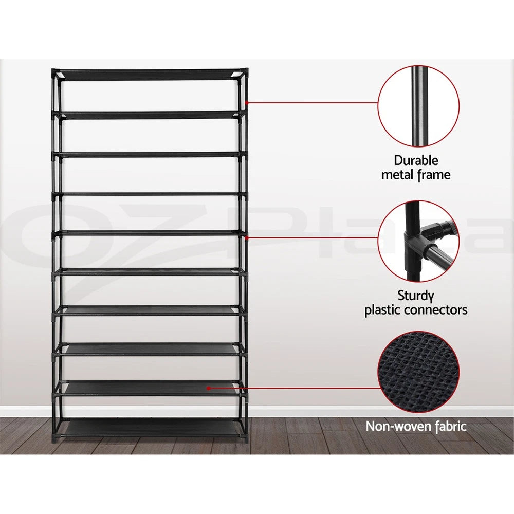 Shoe Rack Storage Cabinet Stackable Shelves Stand 10 Tiers Black