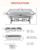 2 Packs 3Lx3 Stainless Steel Chafing Dishs Bain Marie Buffet Food Warmer