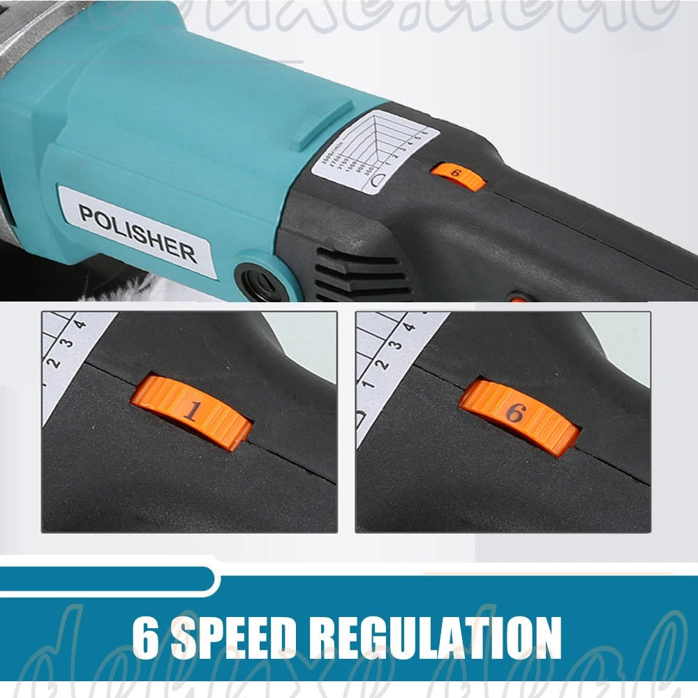 Polisher Car Buffer Pad Electric Machine Tool Kit 6 Speed 1600W 240V 180mm 150mm