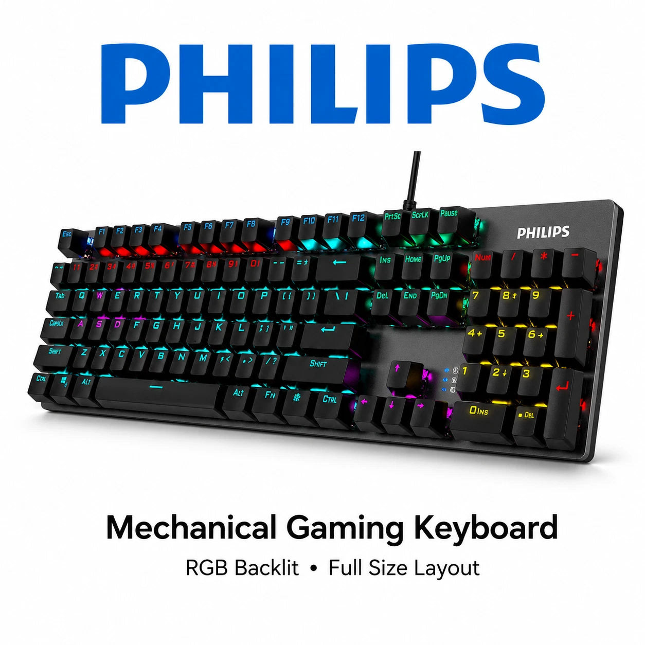 Philips Momentum USB Wired Mechanical Gaming Keyboard w/ Rainbow Backlight