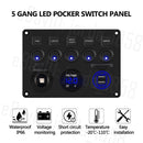 ✅5 Gang 12V Switch Panel LED Rocker USB ON-OFF Toggle For Car Boat Marine Caravan