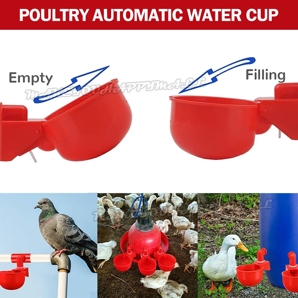 10 Automatic Chicken Water Cup Waterer Poultry Drinking Bowl Feeder Drinker Tool