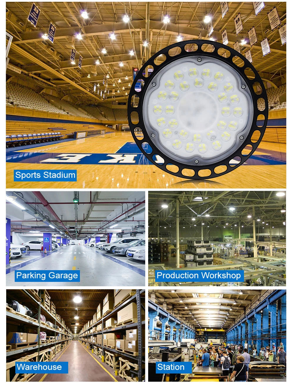 High Low Bay LED Lights 500W UFO Industrial Workshop Warehouse Factory Lamp