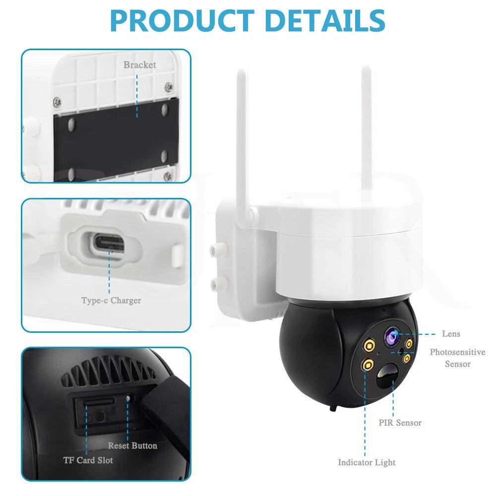 Solar Security Camera IP Battery Powered Outdoor Wireless WiFi CCTV PTZ Camera