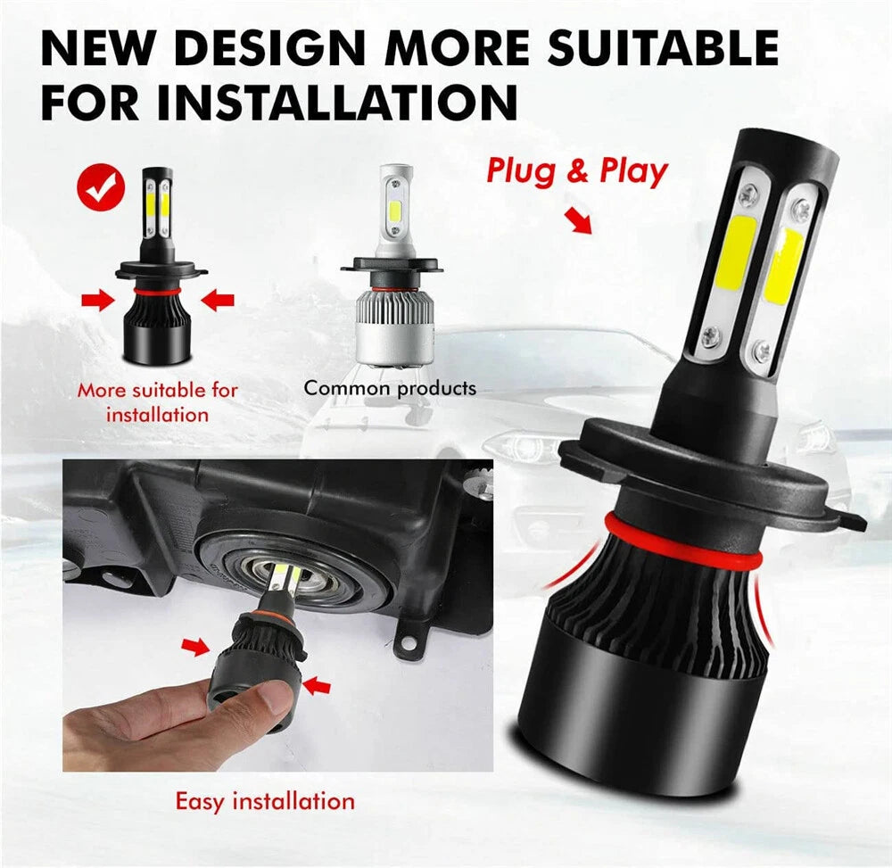 H4 9003 2000W 300000LM 4 SIDE LED Headlight kit Lamp Bulbs Globes High Low Beam