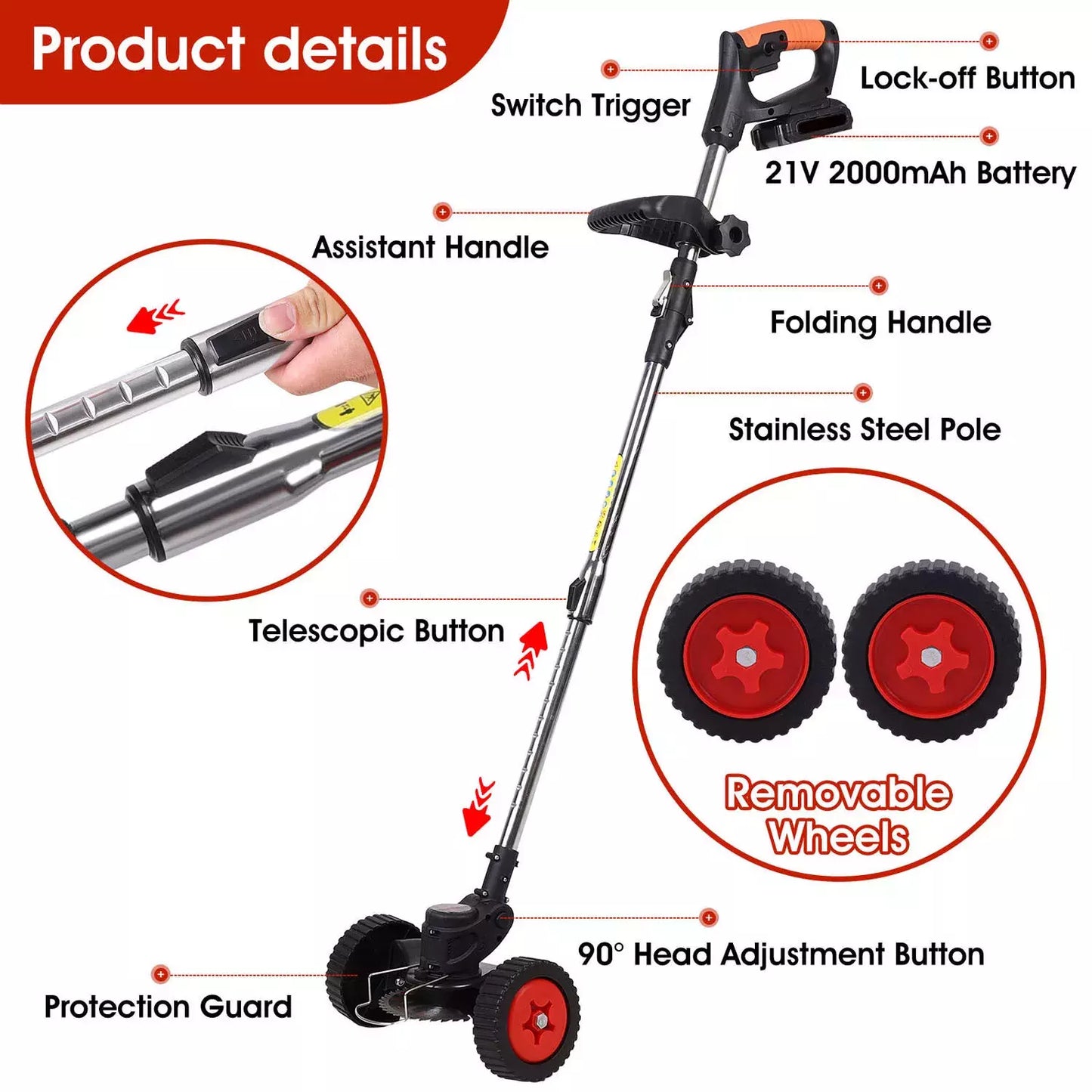 Cordless Electric Grass String Trimmer Lawn Cutter Brush Mower Whipper Snipper