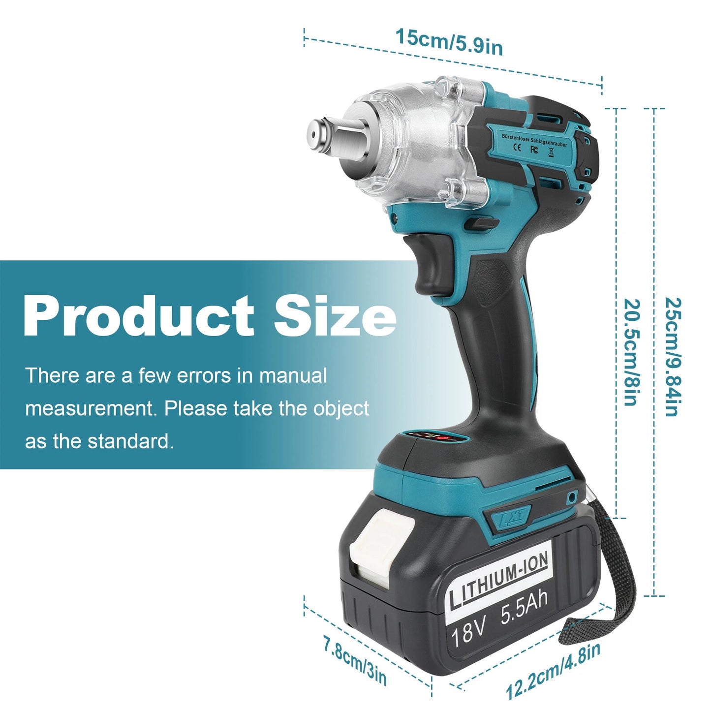 Cordless Brushless Electric Impact Wrench Tool Set 1/2'' With 2X 5.5Ah Battery