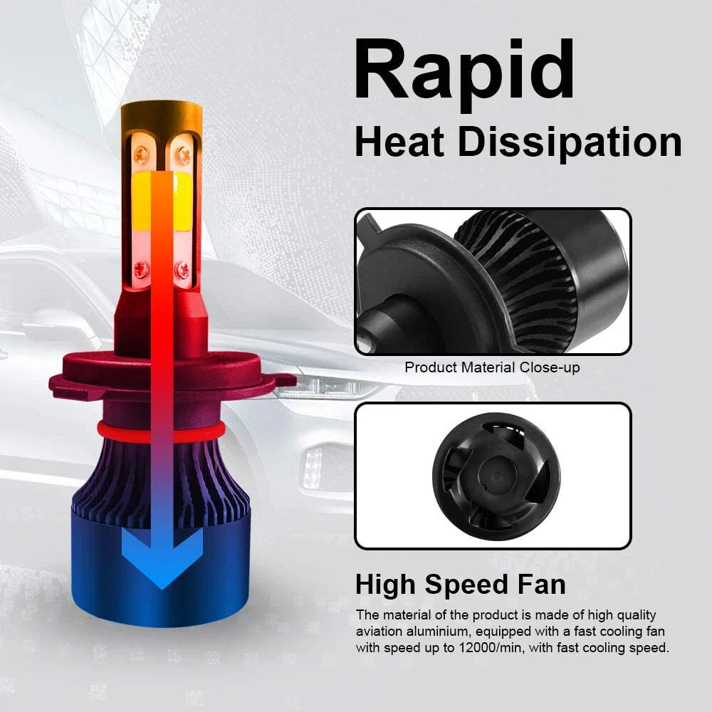 H4 9003 2000W 300000LM 4 SIDE LED Headlight kit Lamp Bulbs Globes High Low Beam