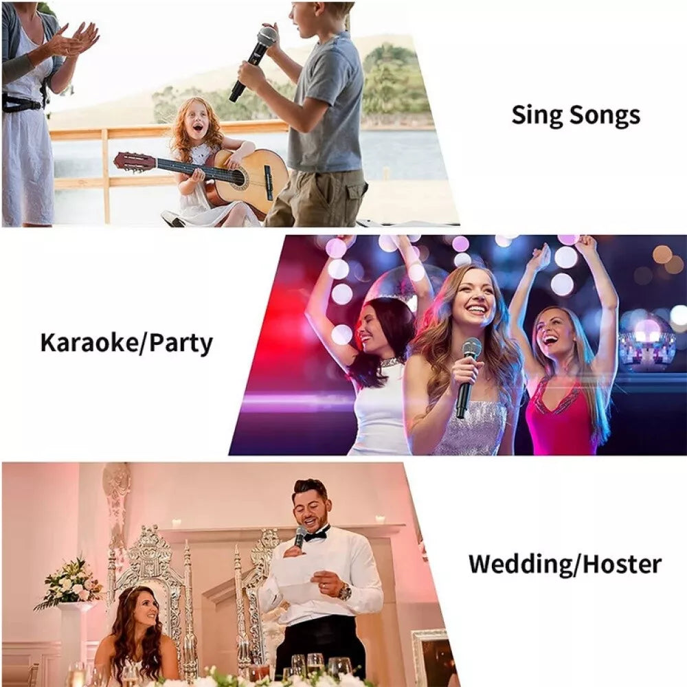 2x Handheld Wireless Microphone Cordless UHF Dynamic Mic System Karaoke Receiver
